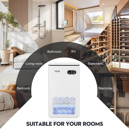 Vista 7 de ToLife Deshumidificador para el dormitorio del hogar, 1000 pies cuadrados Portátil para el hogar, dormitorio, baño y sótano con luz LED de 7 Blanco