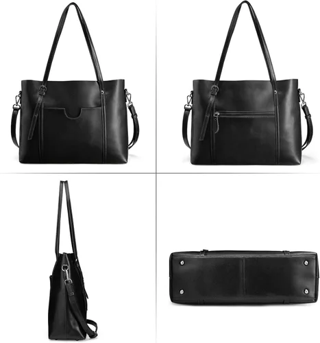 Vista 6 de S-ZONE Bolso de mano de cuero genuino con asa superior para mujer bolso de hombro de gran capacidad