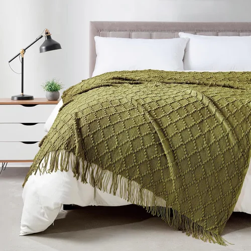 Vista 62 de Bourina Manta de punto decorativa con textura, unicolor y suave, para sofá, 50 x 60 pulgadas, almendra Knitted Throw Blanket 50x60 Inches, Soft