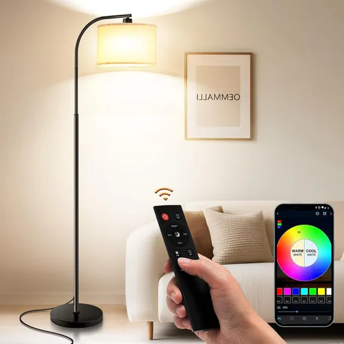 Vista 13 de Floor Lamp for Living Room,Modern Standing Lamps with 9W LED Bulb,65'' Silver Tall Floor Light with Fabric Shade,3 Color Temperatures Tall Lamp for