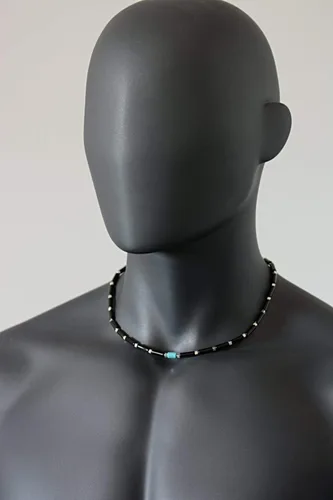 Vista 6 de Mens Short Necklace with Natural Gemstone Black Onyx and Howlite Beads Men’s Choker
