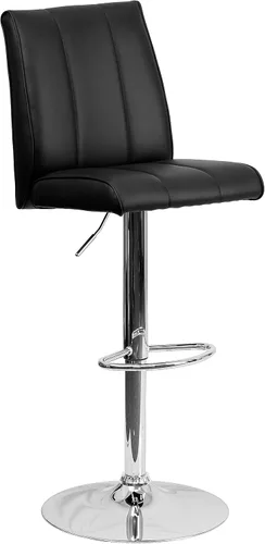 Vista 7 de Flash Furniture Charles - Taburete de bar de vinilo blanco contemporáneo de altura ajustable con respaldo de panel de puntada vertical y base cromada