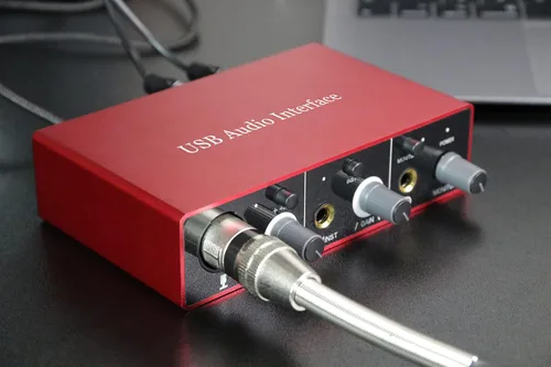 Vista 5 de Interfaz de audio USB con preamplificador de micrófono, grabadora mezcladora de audio USB con alimentación fantasma de 48 V, 24 bits, soporte