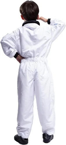 Vista 4 de Maxim Party Supplies Disfraz de astronauta para niños, traje espacial con parches bordados y bolsillos para niños, niños pequeños (18, meses blanco)
