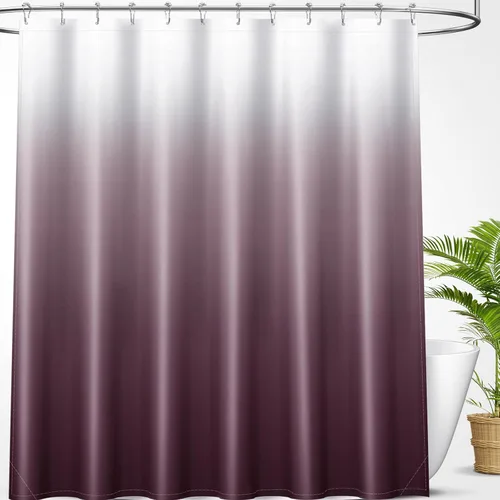 Vista 12 de OLANLY Juego de cortinas de ducha de lujo beige y blanco degradado con 12 ganchos, cortinas de ducha decorativas impermeables y lavables para baño