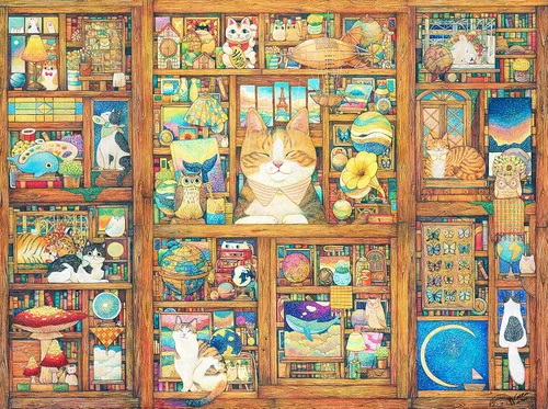Vista 9 de Pintoo Rompecabezas de 1200 piezas para adultos, león de algodón, noche de Navidad y gatos, hermoso rompecabezas de plástico para decoración