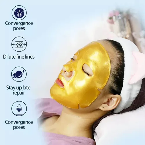 Vista 7 de Mascarillas faciales de colágeno (10 unidades) - Mascarilla facial vegana dorada - Antienvejecimiento, hinchazón, hidratación, rejuvenecimiento