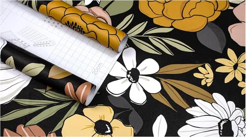 Vista 9 de HAOKHOME Papel pintado vintage grande floral de despegar y pegar, extraíble, hojas de margarita, negro/arena/oliva, vinilo autoadhesivo, mural, 17.7