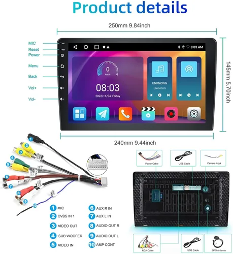 Vista 6 de Podofo Estéreo de auto de doble DIN de 2+32G con Apple Carplay Android Auto inalámbrico de 10.1 pulgadas, pantalla táctil y radio Android