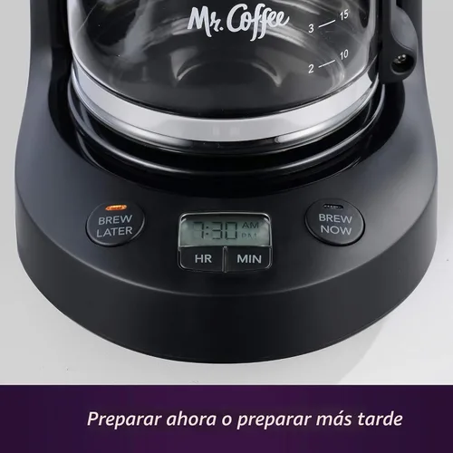 Vista 5 de Mr. Coffee Cafetera Programable de 5 Tazas con Pausa Automática, Jarra de Vidrio, Diseño Compacto, Negro Negro programable