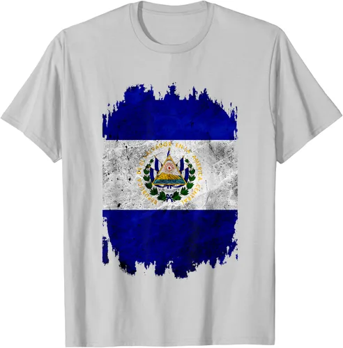 Vista 24 de Camiseta con bandera de El Salvador de El Salvador con diseño de bandera de El Salvador, Negro, S