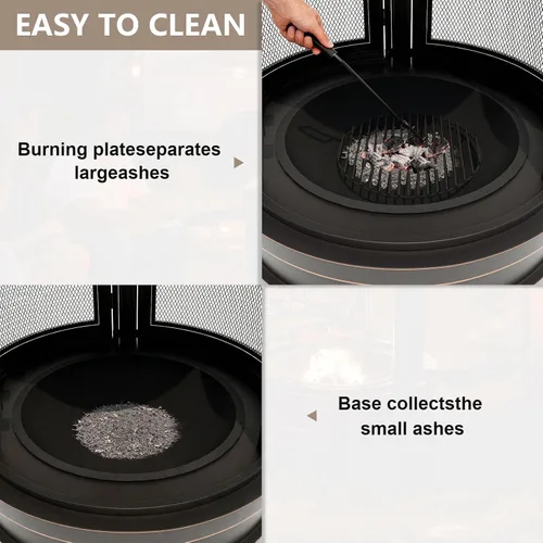 Vista 5 de ALAULM Chiminea de metal con parrilla, hoguera 2 en 1 con bandeja de parrilla ajustable y puerta mosquitera de malla, chimenea de acceso múltiple