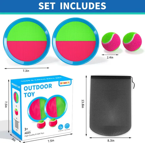 Vista 2 de Bennol Juego de Pelota para Lanzar y Atrapar Juguetes al Aire Libre para Niños con 2 Paletas, 2 Pelotas y una Bolsa de Almacenamiento, Juegos al