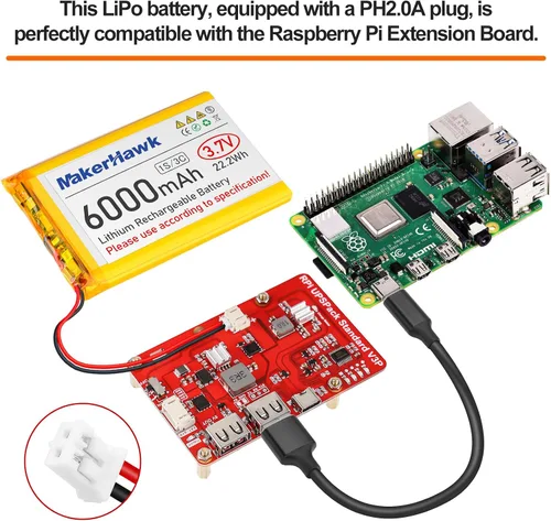 Vista 4 de MakerHawk Batería LiPo de 3.7V 6000mAh recargable 1S 3C 906090 Batería de polímero de litio con placa de protección, cinta de goma aislada, enchufe