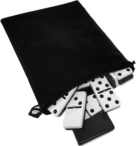 Vista 21 de Marion & Co. Dominó Doble Seis 6 Azulejos Negros Tamaño Jumbo de Torneo Profesional con Giradores en Bolsa Elegante de Terciopelo Negro