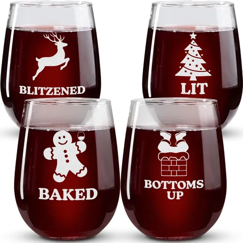 Vista 17 de Copas de vino de Navidad – Vaso de supervivencia navideño, está empezando a costar mucho como copas de vino sin tallo de Navidad, juego de 2 copas