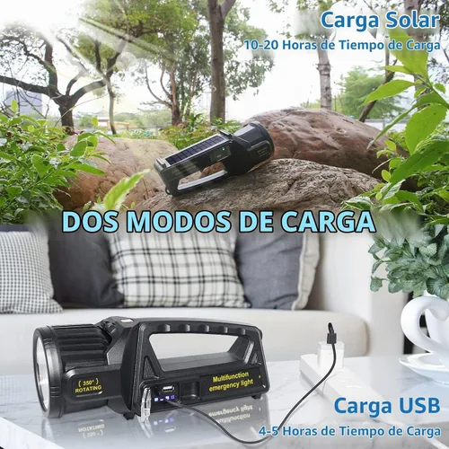 Vista 5 de Foco de 3000000 lúmenes, linterna LED recargable de 9 modos con cabezal giratorio de 350°, luces de punto superbrillantes para exteriores portátil