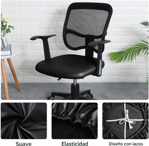 Vista 4 de FORCHEER Fundas de asiento para silla de oficina, fundas de cuero elástico impermeable PU para silla de computadora, fundas de cojín para asiento