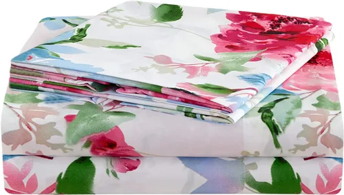 Vista 32 de JSD Juego de sábanas florales azul marino, tamaño individual, sábanas de microfibra impresas de 3 piezas, bolsillo extra profundo, sin arrugas