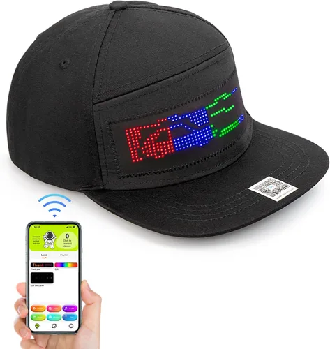 Vista 2 de Gorra de béisbol con letrero LED, control de aplicación Bluetooth, compatible con texto, patrón, graffiti para fiesta, correr, hip hop, bar, Navidad