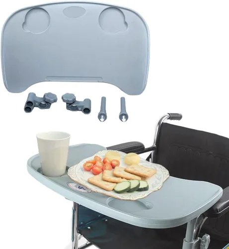 Vista 11 de Mesa de bandeja para silla de ruedas - Mesa de escritorio extraíble para silla de ruedas, tablero de regazo, ayuda para comer para paciente de Negro