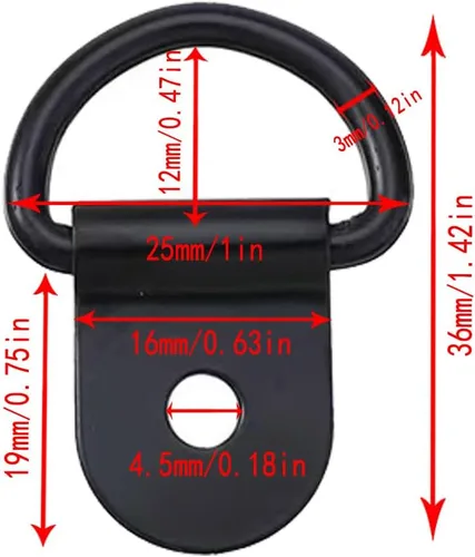 Vista 2 de Anillos en D negros de anclaje, anillos de amarre en D, para auto, camión, remolque, carga, RV, barcos (Negro 18 piezas)