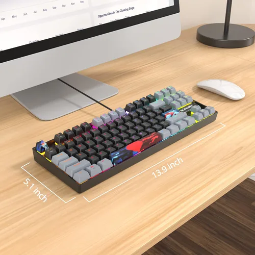 Vista 7 de Owpkeenthy Teclado mecánico 75% para juegos con interruptor rojo, 87 teclas con cable RGB TKL teclado retroiluminado para PC, Xbox PS