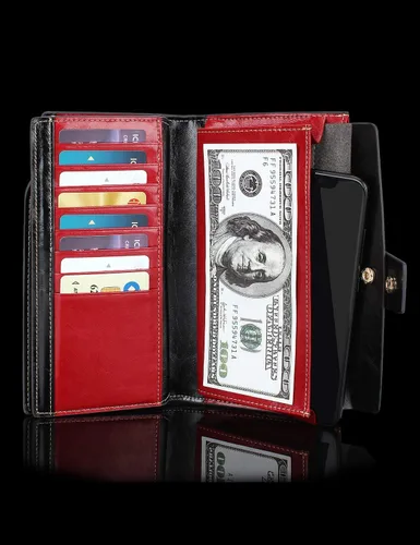 Vista 2 de DemonHunter Cartera de piel auténtica con bloqueo RFID de gran capacidad para mujer DZA2083 DZA2083J x Borgoña Cartera RFID