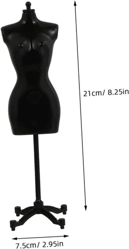 Vista 2 de Torso de maniquí femenino, 4 piezas de mini vestido de muñeca con soporte de base para costura, vestido de vestir, exhibición de joyas, negro