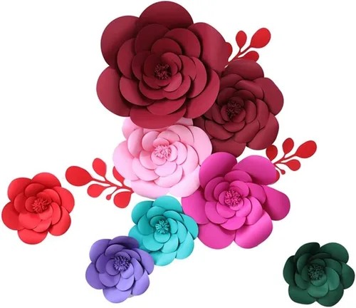Vista 6 de Decoración de flores artificiales 3D de flores rojas para decoración de bodas (rojo 7.9 in)