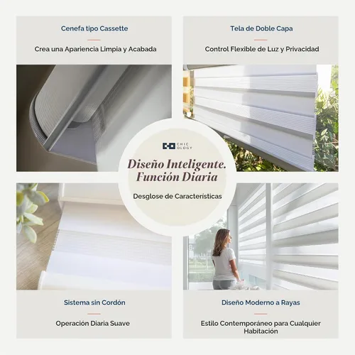 Vista 5 de CHICOLOGY - Persianas de cebra, persianas enrollables para ventanas, cortinas para ventanas, persianas enrollables para ventanas, persianas