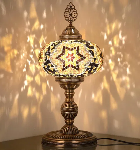 Vista 4 de DEMMEX Lámpara de mesa de mosaico marroquí turco XXL con globo de tamaño más grande de 10 pulgadas, pantalla de lámpara bohemia de mesita de noche