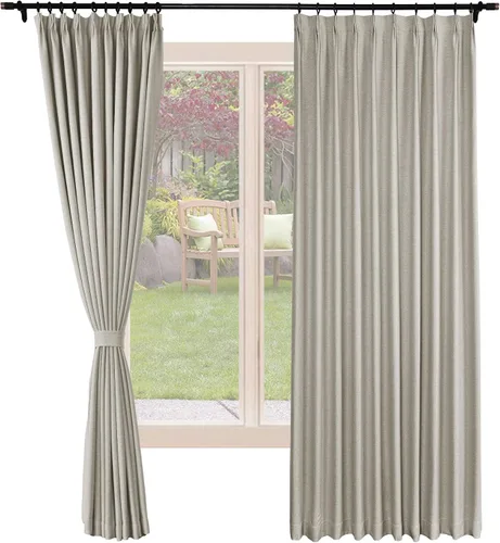 Vista 14 de Frelement Cortinas opacas de lino natural, paneles de cortinas plisadas para sala de estar, cortinas con aislamiento térmico, 52 pulgadas de ancho x