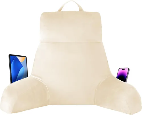 Vista 17 de IPYNBAP Almohada de espalda para cama para sentarse, almohada de lectura para sentarse en la cama para adultos, almohada de apoyo para la espalda
