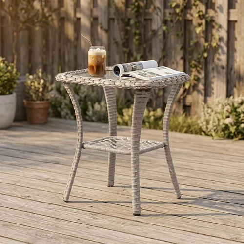 Vista 17 de Belord Mesa de centro al aire libre para patio, mesa de centro de ratán de 40 pulgadas con almacenamiento de 2 capas, mesa rectangular de mimbre