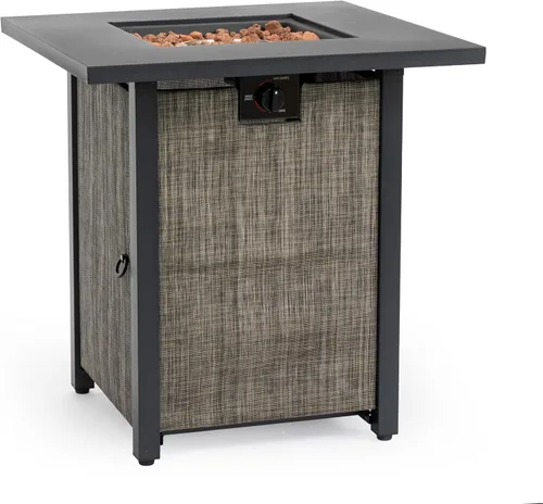 Vista 8 de Mesa para fogata de propano de 28 pulgadas, mesa de fuego de 50,000 BTU con tapa de acero, patas grandes, rocas de lava, pozo de fuego seguro