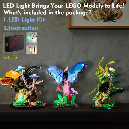 Vista 5 de LocoLee Kit de luces LED para LEGO The Insect Collection 21342 Ideas Bugs, accesorios de iluminación compatibles con LEGO Nature 21342 Butterfly Set
