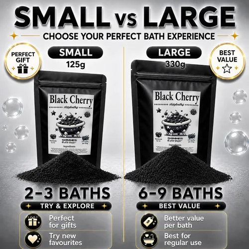 Vista 5 de Bomba de baño brillante de cereza negra en una bolsa - Bombas de baño perfumadas hechas a mano para mujeres, niños y hombres - Bombas de baño
