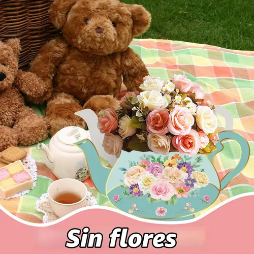 Vista 8 de 8 piezas de decoración de fiesta de té, cajas de centro de mesa de tetera floral para fiesta de cumpleaños de princesa, decoración de mesa temática