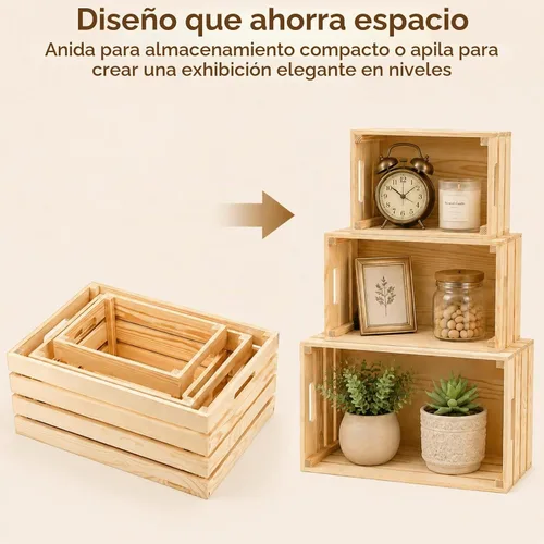 Vista 5 de Youeon Juego de 3 cajas de madera rústica con asas, cajas de madera decorativas, caja de almacenamiento de madera para cocina, oficina, dormitorio
