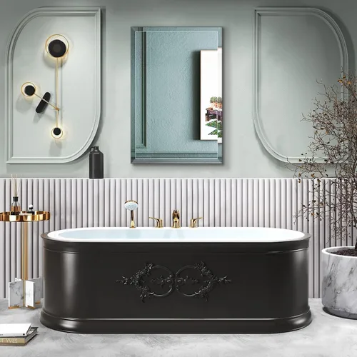 Vista 2 de Espejo de pared rectangular sin marco de 24 x 36 pulgadas con borde biselado de 1 pulgada para tocador de baño