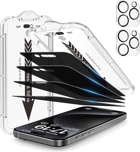 Vista 21 de EZ-GLAZ - Paquete de 4 + 2 protectores de pantalla de privacidad para iPhone 13 [6.1 pulgadas] con protector de lente de cámara
