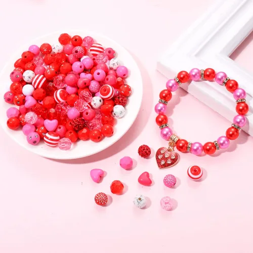 Vista 3 de 2300 cuentas para el día de San Valentín para la fabricación de joyas, cuentas de arcilla polimérica roja, cuentas acrílicas de cristal
