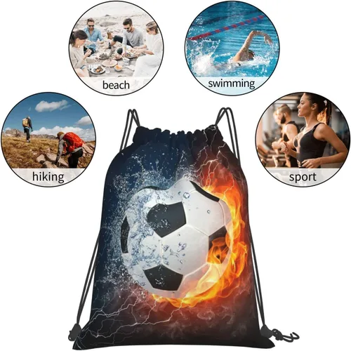 Vista 6 de Art Sports - Mochila unisex con cordón para gimnasio, mochila con cordón, impermeable, ligera, duradera, bolsa de regalo, Balón de fútbol en fuego