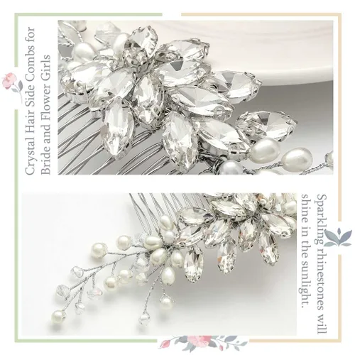Vista 7 de GORAIS Peine para el cabello de boda Rhinestone Accesorios para el cabello nupcial Piezas de pelo de perlas