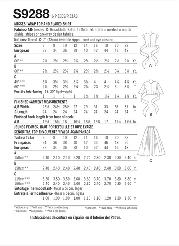 Vista 2 de Misses' - Kit de patrón de costura para parte superior cruzada y falda acampanada, código 9288
