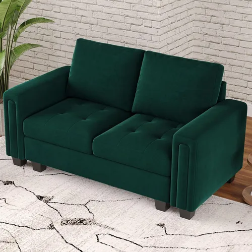 Vista 3 de Belffin Sofá de dos plazas modular de terciopelo sofá de 2 plazas asientos de amor para espacio pequeño verde