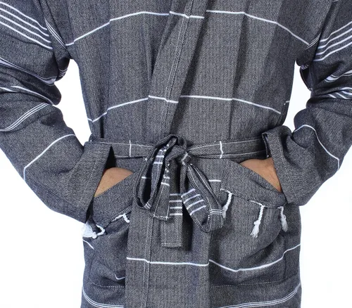 Vista 3 de Cacala - Bata de baño con capucha, tejido pestemal, 100% algodón turco, kimono unisex