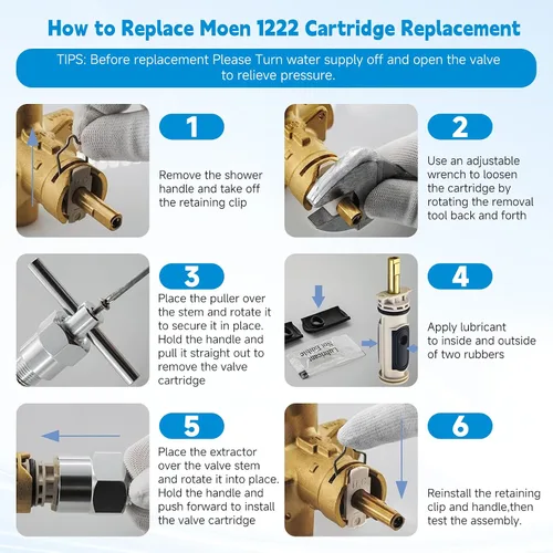 Vista 6 de Shower Cartridge Kit Replacement for Moen 1222/1222B Cartridge 1222 Cartridge with Remove Tool & Adapter Kit