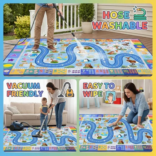Vista 4 de Alfombras infantiles para sala de juegos, 5 x 7 pies, alfombra educativa del alfabeto ABC con números de las estaciones, alfombras ABC para niños